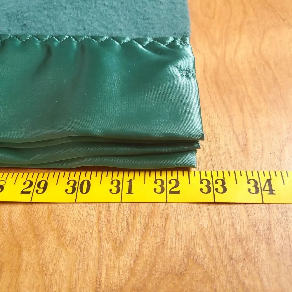 Green Blanket with Satin Edge Trim 65 x 86 Retro Classic Cozy